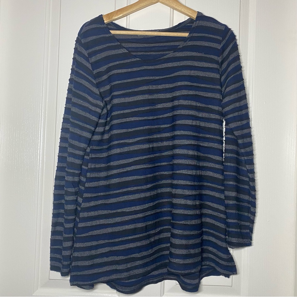 Cut Loose Lagenlook Stripe Textured Long Sleeve Crewneck Shirt Top Size Medium M